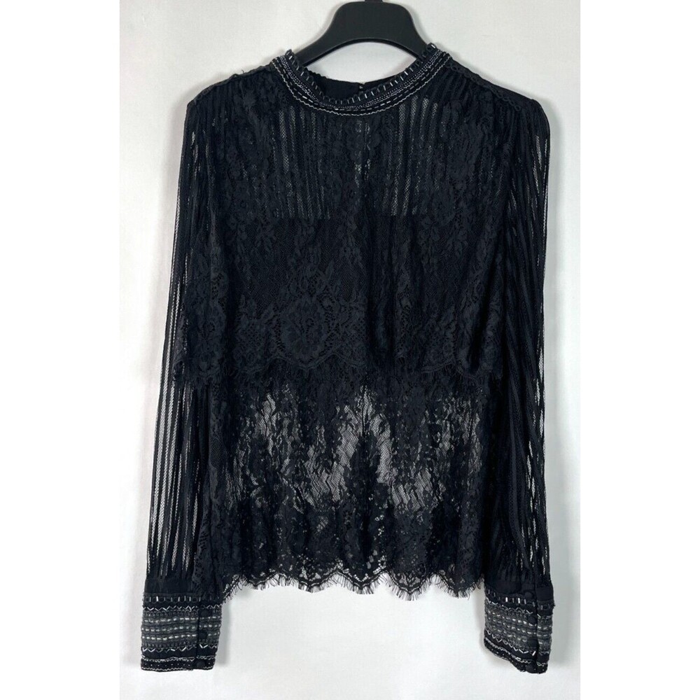 Blank Bl^nk London‎ Beaded Lace Top Small Sheer Fairy Goth Neutral Classic Glam